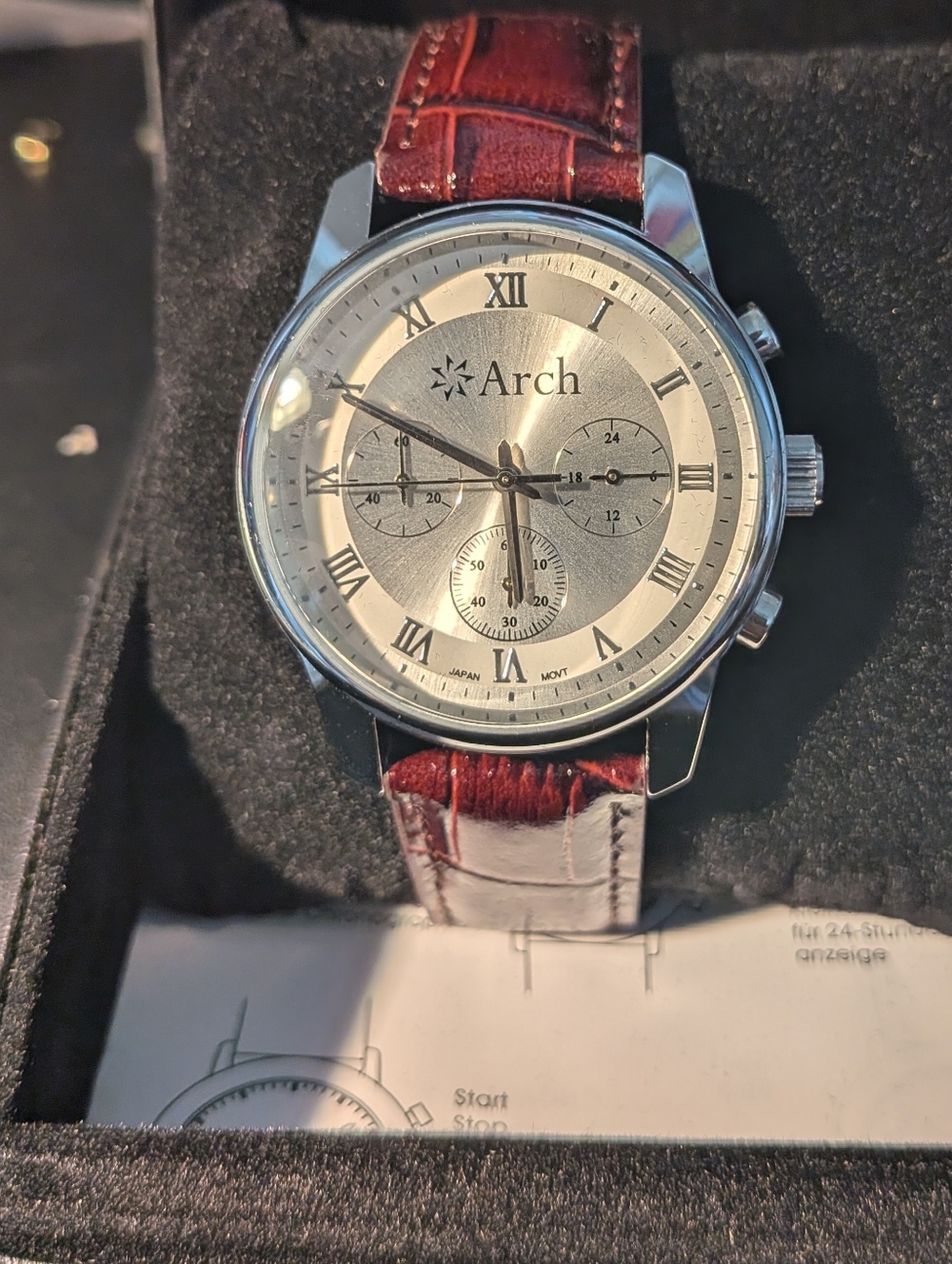 Men's Silver Dial Watch with Brown Leather Strap